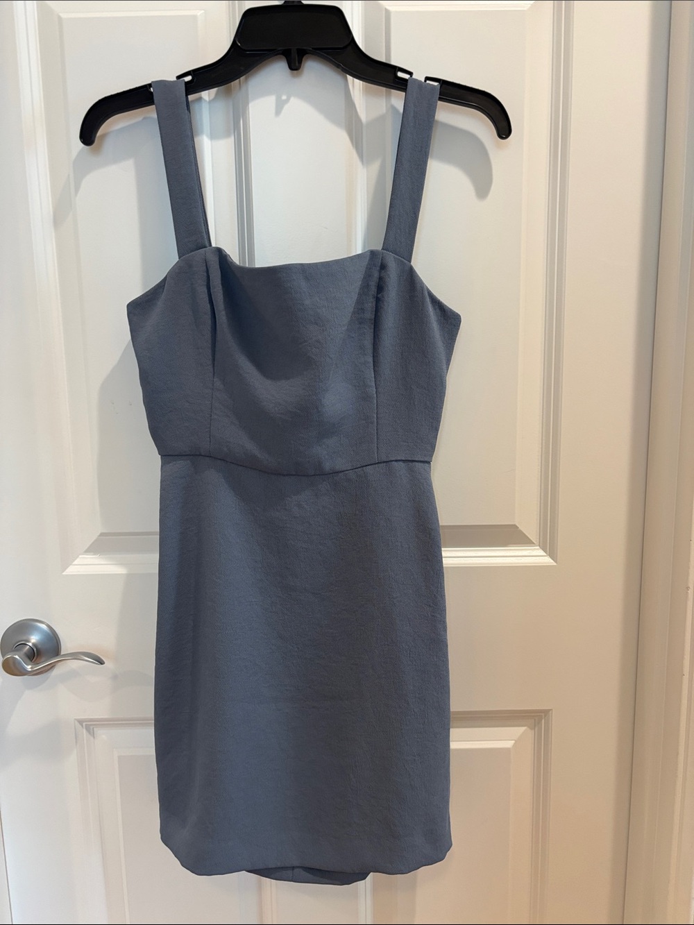 Aritzia Wilfred Mini Dress in Slate Blue - open back with tie